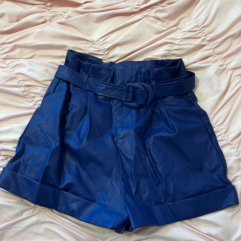 Blue leather shorts
